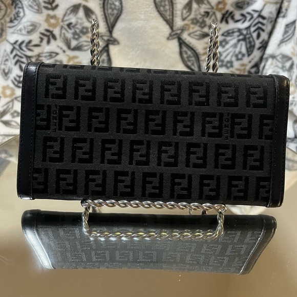 FENDI Zucchino Monogram Canvas Long Bi-Fold Wallet, Black, Vintage - Picture 15 of 15